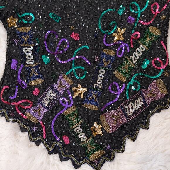 Laurence Kazar Y2K 2000 New Year’s Eve Sequin Top Black - Picture 12 of 16